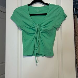 American Eagle Outfitters Mint Green Tie-Front Crop Top